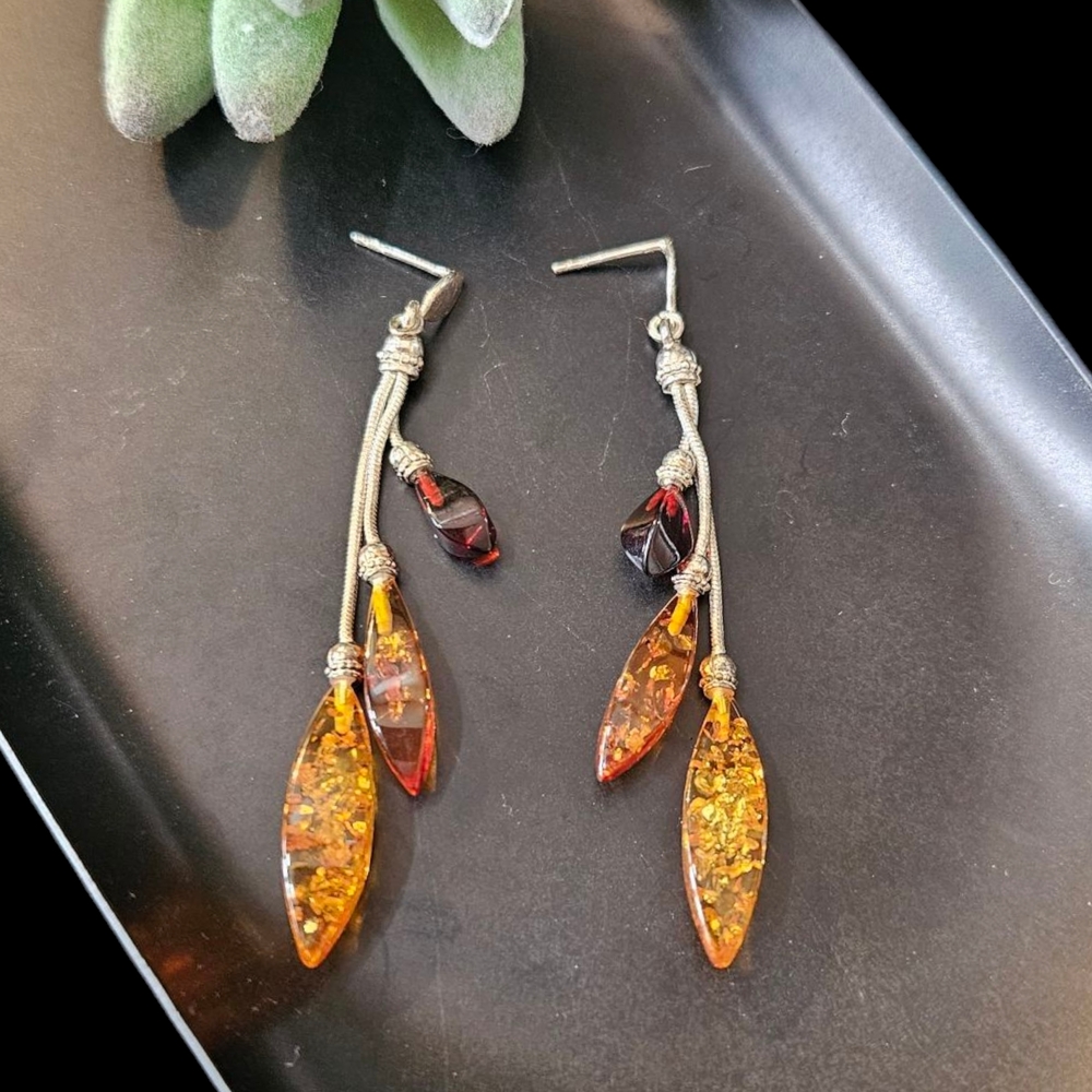 Elegant Amber and Silver Dangle Earrings